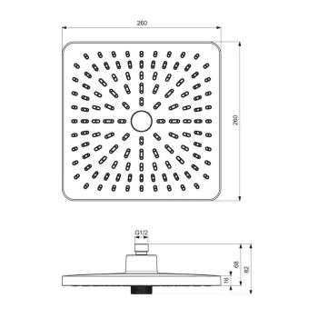 Dušas galva Ideal Standard Idealrain ALU+, 26x26 cm, 2 režīmi, sudrabs, BE223SI