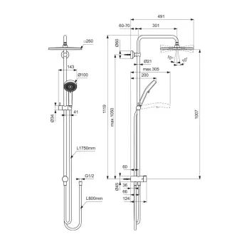 Dušas komplekts Ideal Standard Ceratwist T25N, ar 2 režīmiem, hroms, BE230AA