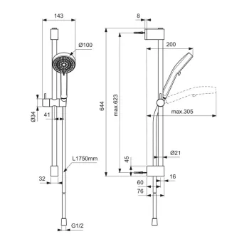 Dušas komplekts Ideal Standard Idealrain, 2 režīmi, hroms, BE235AA