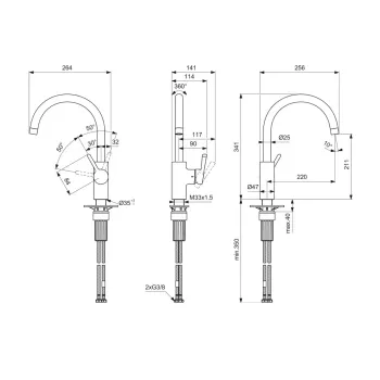 Virtuves maisītājs Ideal Standard Ceralife, hroms, 341 mm, BE238AA