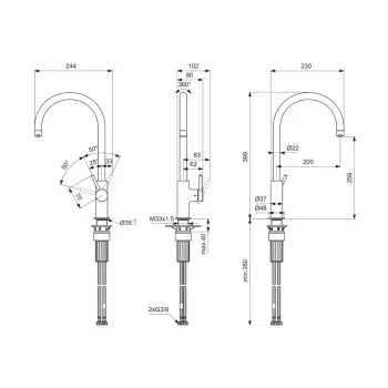 Virtuves maisītājs Ideal Standard Ceraline Nuovo, matēts melns, BE265XG