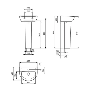 Vannas istabas izlietne Ideal Standard Eurovit, uz virsmas ar atveri maisītājam, balta, 450x350x155 mm, E872101