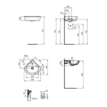 Vannas istabas izlietne Ideal Standard Eurovit, uz virsmas 48x35 cm, ar atveri, balta, E872701