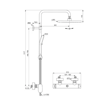 Dušas komplekts Ideal Standard CeraFlow T25N, ar 2 režīmi, hroms, A8527AA