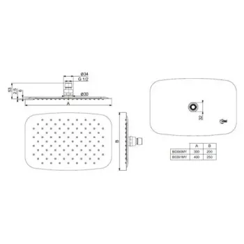 Dušas galva Ideal Standard Idealrain Cube, 30x20 cm, nerūsējošais tērauds, B0390MY