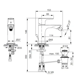 Bidē maisītājs Ideal Standard Connect Air, ar vārstu, hroms, A7030AA