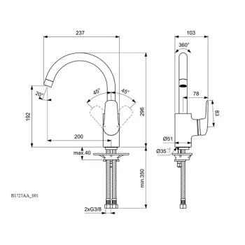 Virtuves maisītājs Ideal Standard CeraFlex, hroms, B1727AA