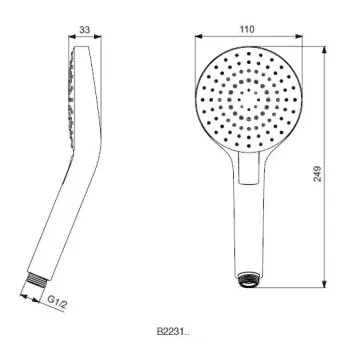 Dušas galva Ideal Standard Idealrain Evo Jet, 11 cm, 3 režīmi, hroms, B2231AA