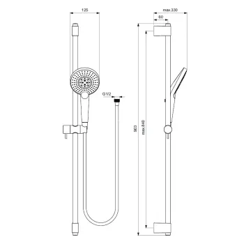 Dušas komplekts Ideal Standard Idealrain Evo Jet, ar 3 režīmiem, hroms, B1763AA