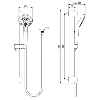 Dušas komplekts Ideal Standard Idealrain Evo Jet, 3 režīmi, hroms, B2234AA