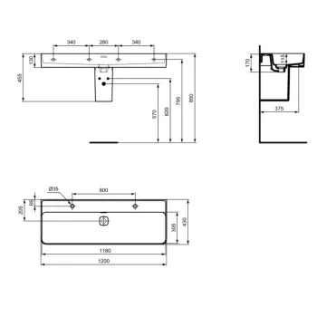 Vannas istabas izlietne Ideal Standard Strada II, uz virsmas 120x43 cm, ar 2 atverēm maisītājam, balta, T3595MA