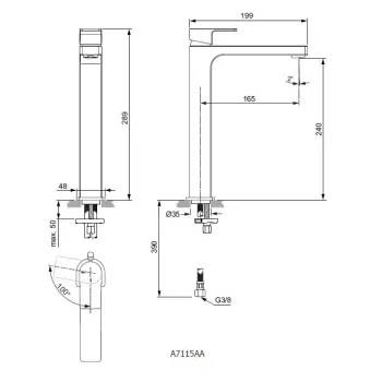 Vannas istabas izlietnes maisītājs Ideal Standard Edge, BlueStart, hroms, A7115AA