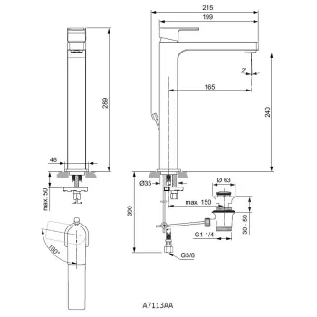 Vannas istabas izlietnes maisītājs Ideal Standard Edge, ar vārstu, BlueStart, hroms, A7113AA