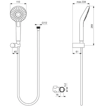 Dušas komplekts Ideal Standard IdealRain Evo, 3 režīmi, hroms, B2404AA