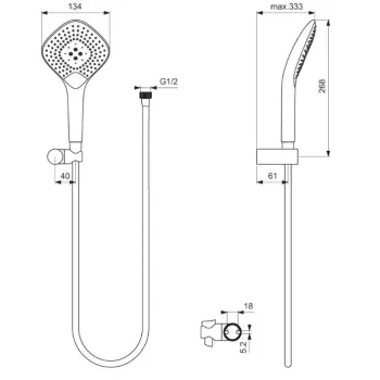 Dušas komplekts Ideal Standard Idealrain Evo Jet, 3 režīmi, hroms, B2460AA