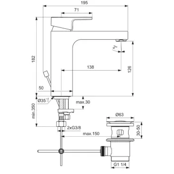 Vannas istabas izlietnes maisītājs Ideal Standard Edge, ar vārstu, hroms, A7109AA