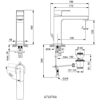 Vannas Istabas Izlietnes maisītājs Ideal Standard Edge, ar BlueStart, hroms, A7107AA