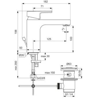 Vannas istabas izlietnes maisītājs Ideal Standard Edge, ar vārstu, hroms, A7104AA