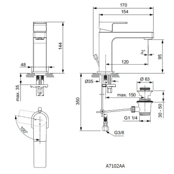 Vannas istabas izlietnes maisītājs Ideal Standard Edge, ar PopUp vārstu, BlueStart, hroms, A7102AA
