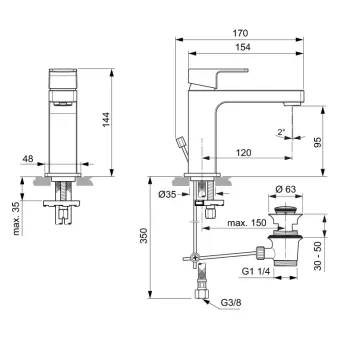 Vannas istabas izlietnes maisītājs Ideal Standard Edge, ar vārstu, hroms, A7101AA