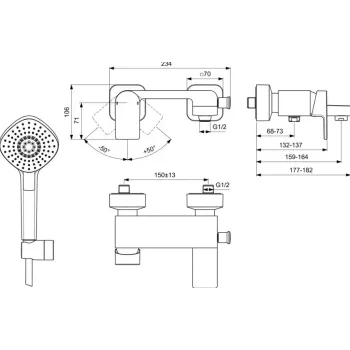 Vannas maisītājs Ideal Standard Edge, ar piederumiem, hroms, A7122AA