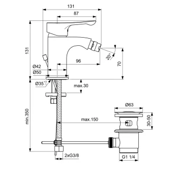 Bidē maisītājs Ideal Standard Alpha, ar vārstu, hroms, BC652AA