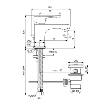 Vannas istabas izlietnes maisītājs Ideal Standard Alpha, ar vārstu, hroms, BC486AA