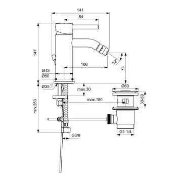 Bidē maisītājs Ideal Standard CeraLine, ar vārstu, hroms, BC197AA