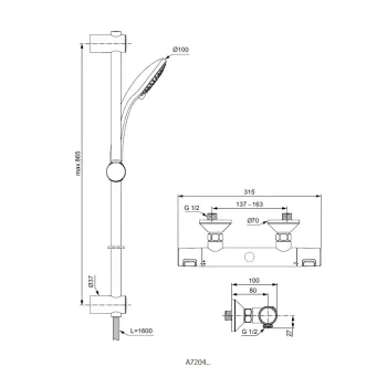 Dušas komplekts Ideal Standard CeraTherm, ar termostatu, 3 režīmi, hroms, A7204AA