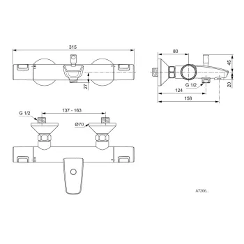 Vannas maisītājs Ideal Standard CeraTherm, ar termostatu, hroms, A7206AA