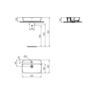 Vannas istabas izlietne Ideal Standard Ipalyss, uz virsmas 55x38 cm, ar pārplūdi, balta, E207701