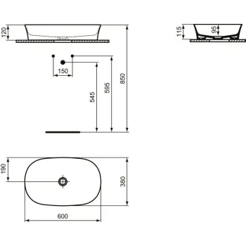 Vannas istabas izlietne Ideal Standard Ipalyss, uz virsmas 60x38 cm, bez pārplūdes, balta, E139601
