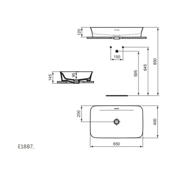 Vannas istabas izlietne Ideal Standard Ipalyss, uz virsmas 65x40 cm, ar pārplūdi, balta, E1887MA