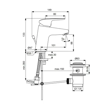 Vannas istabas izlietnes maisītājs Ideal Standard CeraFlex, ar vārstu, hroms, B1838AA