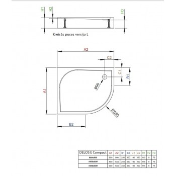 Radaway Асимметричный полукруглый поддон DELOS E Compact 100x80cm L