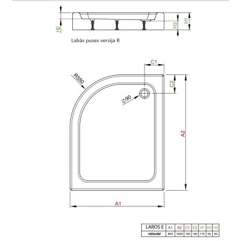 Radaway Асимметричный полукруглый поддон LAROS E Compact 100x80cm L