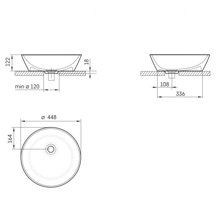PAA Раковина накладная DECO Ø 450 мм, silkstone, белая PAA Раковина накладная DECO Ø 450 мм, silkstone, белая