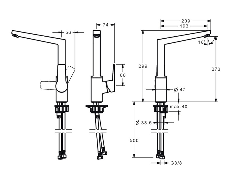 ORAS TWISTA Virtuves jaucējkrāns ar ventili, 3838F