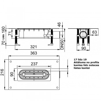 ACO Showerdrain S+ DN50 dušas traps bez restes H 70-160 mm, 9010.51.21