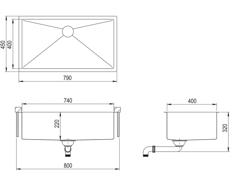 Aquasanita Кухонная мойка ENNA 79x45 cm, ENN100B