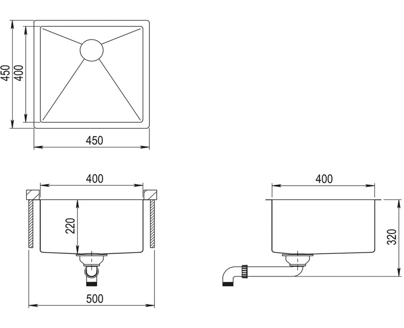 Aquasanita Virtuves izlietne ENNA 45x45cm, ENN100X