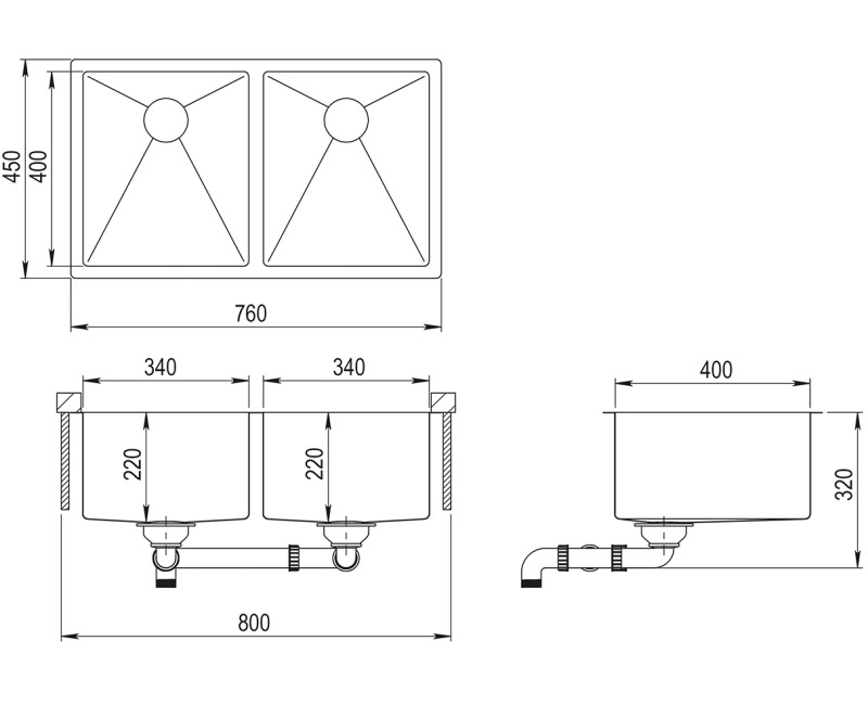 Aquasanita Кухонная мойка ENNA 76x45 cm, ENN200L