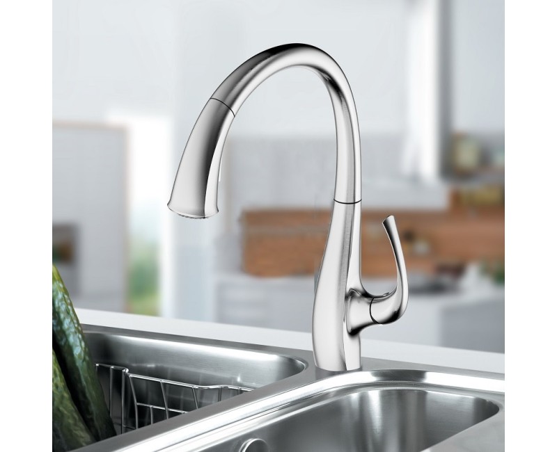 ART PLATINO GRASSE Смеситель для кухни с выдвижным изливом, нержавеющая сталь