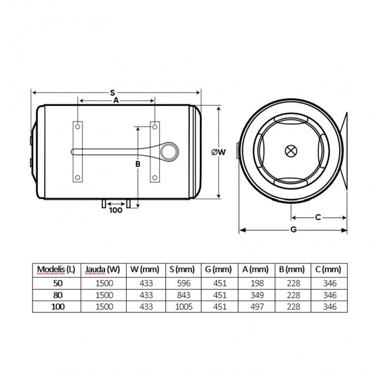 Atlantic O PRO+ Ūdens sildītājs H-50L horizontāls, 843016 Atlantic O PRO+ Ūdens sildītājs H-50L horizontāls, 843016