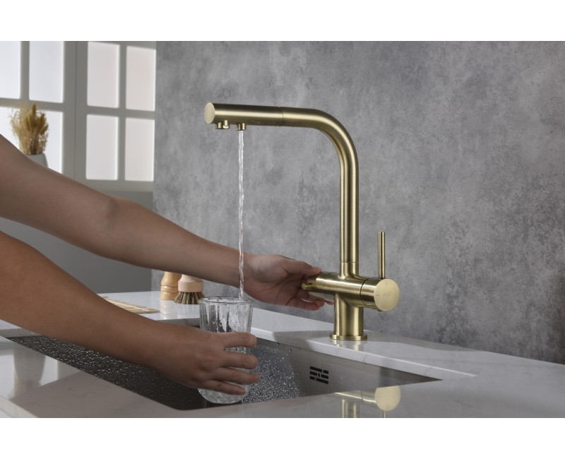 BLUE WATER APALA Смеситель для кухни с подключением фильтра воды с выдвежным изливом, APALA-BR.