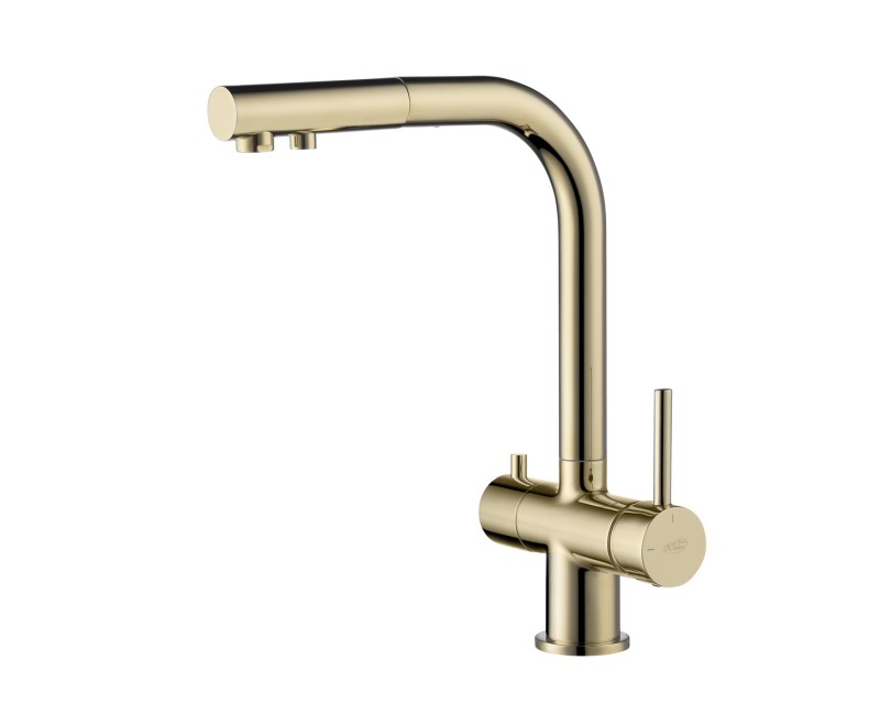BLUE WATER APALA Смеситель для кухни с подключением фильтра воды с выдвежным изливом, APALA-GOLD.