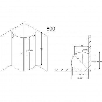 Duschy BASIC Pusapaļa dušas kabīne 800x800 mm, 5245-80