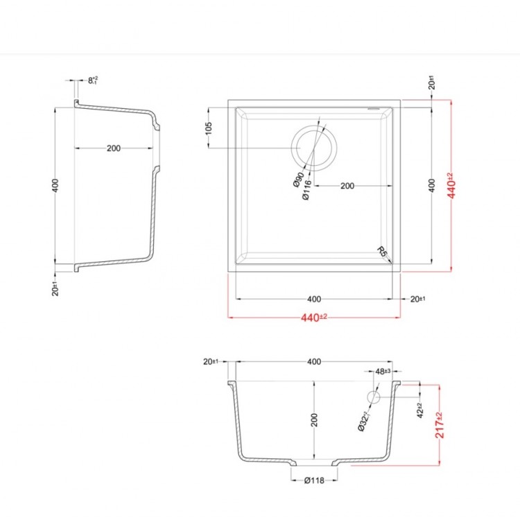 Elleci Virtuves izlietne Quadra-102 440x440 mm, pabūvējama, pelēka Elleci Virtuves izlietne Quadra-102 440x440 mm, pabūvējama, pelēka