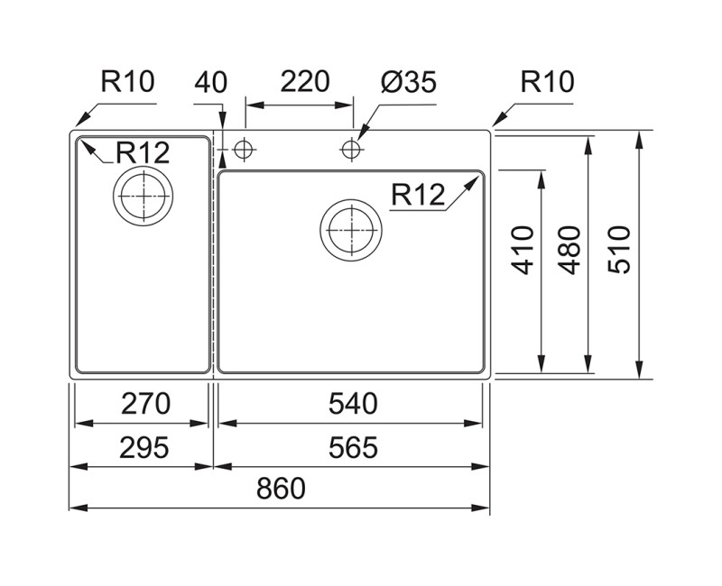 FRANKE Кухонная мойка BOX CENTRE 86x51 см, BWX 220-54-27A