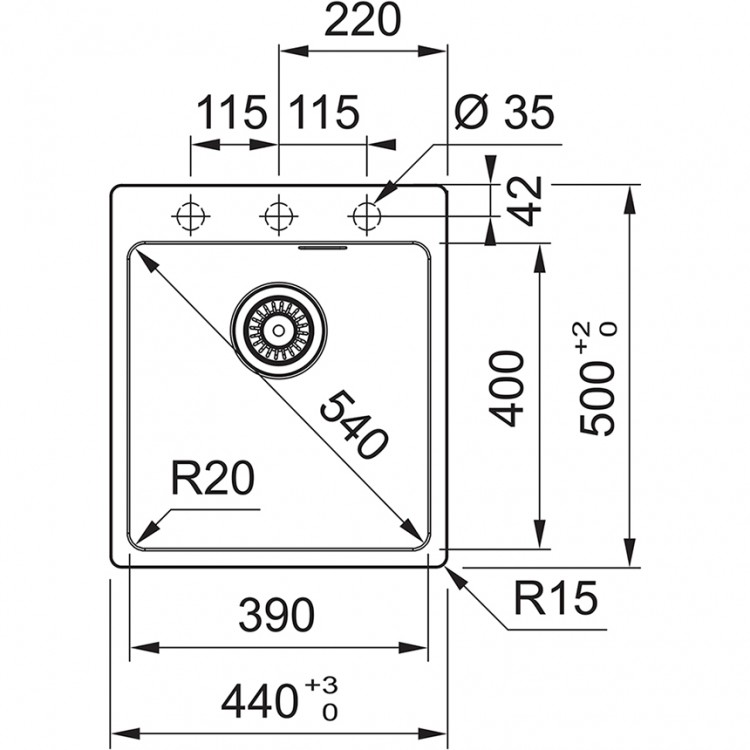 FRANKE Virtuves izlietne MARIS 44x50 cm PushKnob, MRG 610-39 A 114.0658.417
